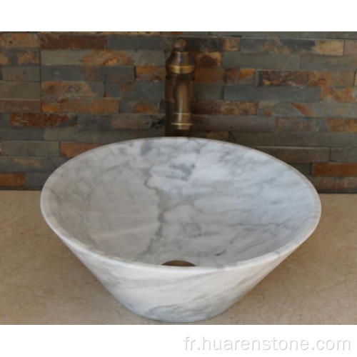 Lavabo en marbre rond en marbre blanc de Carrare